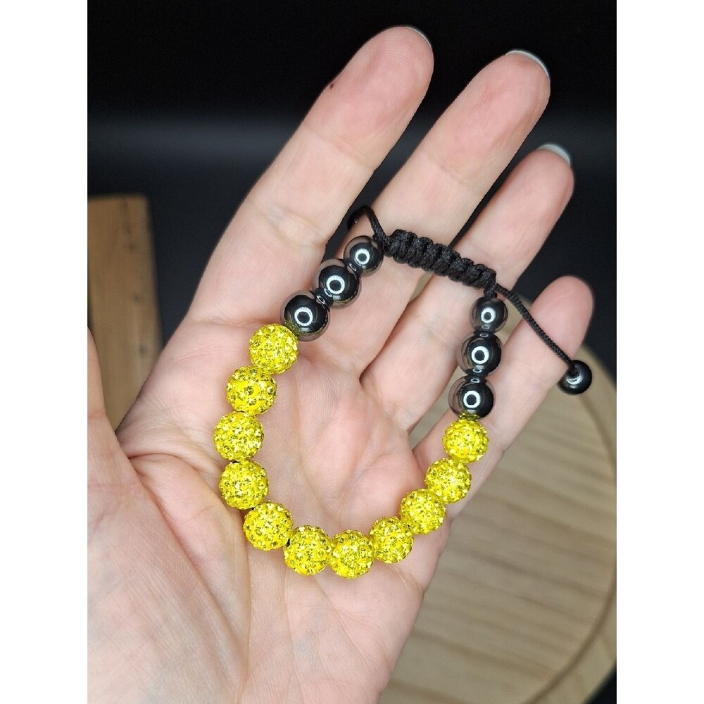 Yellow shiny Bead & Hematite Adjustable Bracelet